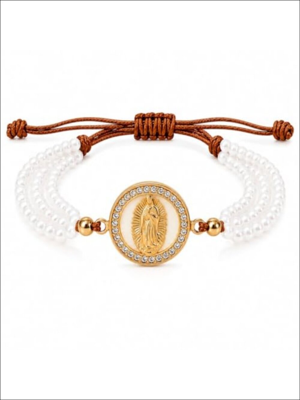 Saint Dymphna Pearl Cross Charm Stretch Bracelet Catholic Faith Gift